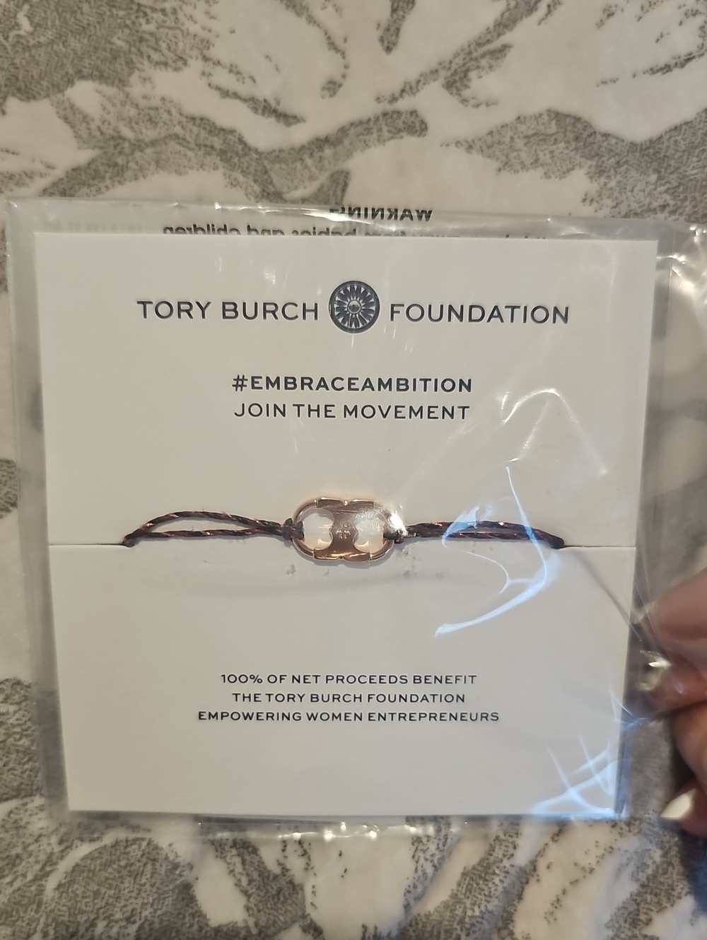 Tory Burch Rose Gold Logo Cord Bracelet with Brown Cord